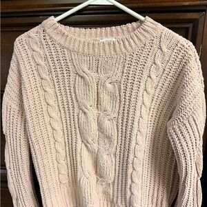 Hippie Rose Cable Knit Crewneck Sweater in Blush